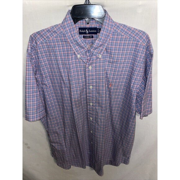 Polo Ralph Lauren Men’s Dress Shirt Size Large Blue Pink Striped Business Formal - Picture 1 of 12
